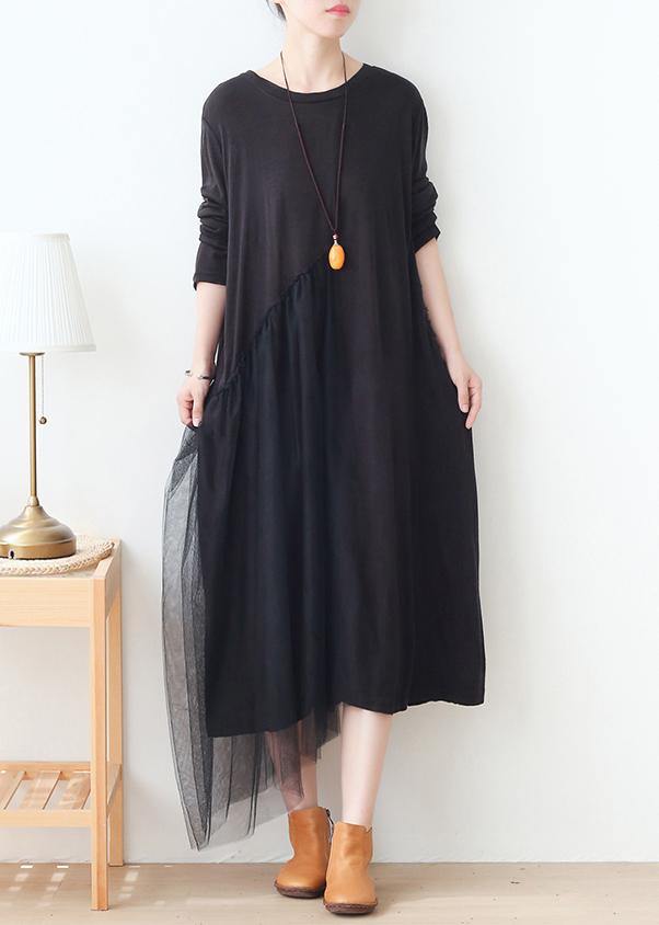 DIY black patchwork tulle dresses o neck Maxi Dress - bagstylebliss