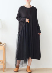 DIY black patchwork tulle dresses o neck Maxi Dress - bagstylebliss