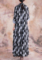 DIY black patchwork white linen Wardrobes v neck asymmetric long fall Dress - bagstylebliss