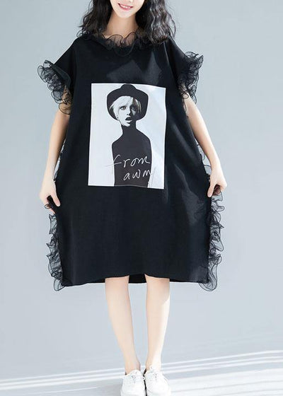 DIY black ruffles cotton Wardrobes Appliques Maxi summer Dresses - bagstylebliss