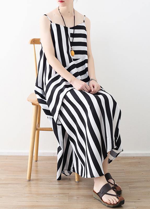 DIY black striped quilting dresses Spaghetti Strap asymmetric Plus Size Dresses - bagstylebliss