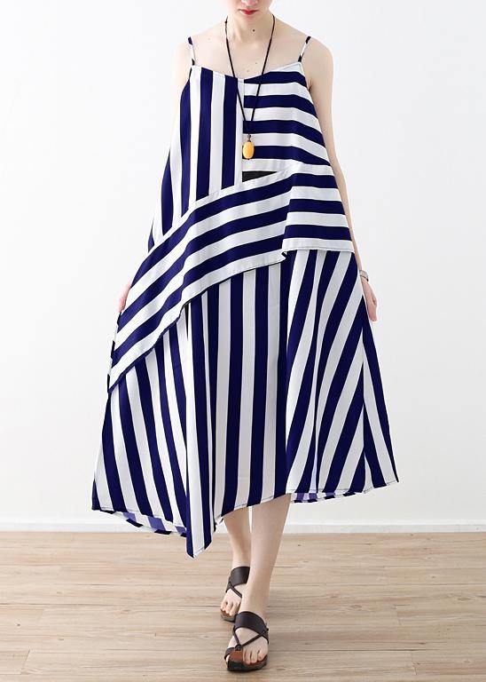 DIY black striped quilting dresses Spaghetti Strap asymmetric Plus Size Dresses - bagstylebliss