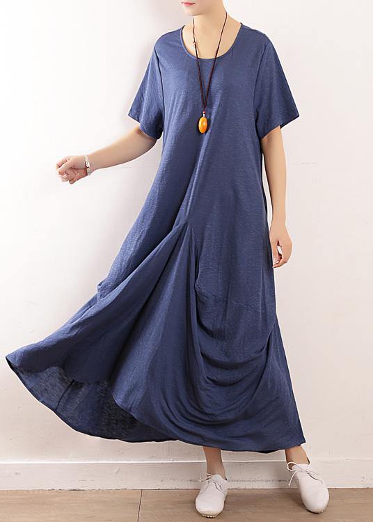 DIY blue asymmetric design linen dress asymmetric Traveling summer Dresses - bagstylebliss