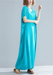 DIY blue green linen clothes For Women v neck pockets Maxi summer Dresses - bagstylebliss