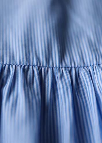 DIY blue striped Cotton clothes lapel half sleeve baggy summer Dress - bagstylebliss
