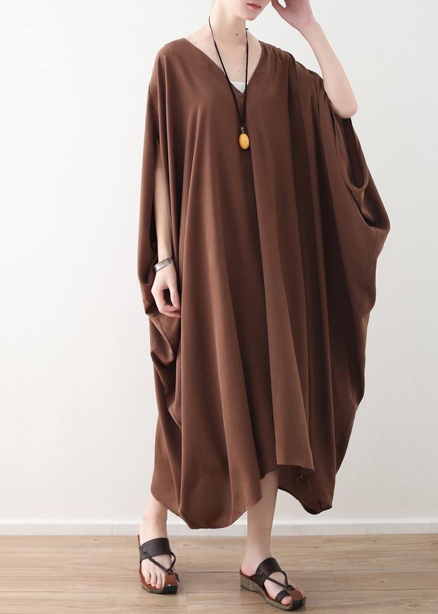 DIY chocolate silk Robes Pakistani Sewing v neck Kaftan summer Dresses - bagstylebliss