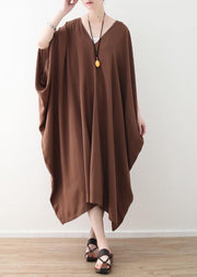 DIY chocolate silk Robes Pakistani Sewing v neck Kaftan summer Dresses - bagstylebliss