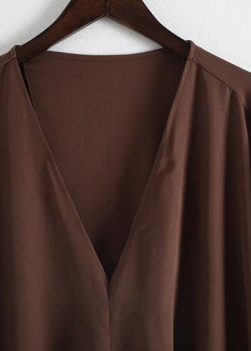 DIY chocolate silk Robes Pakistani Sewing v neck Kaftan summer Dresses - bagstylebliss