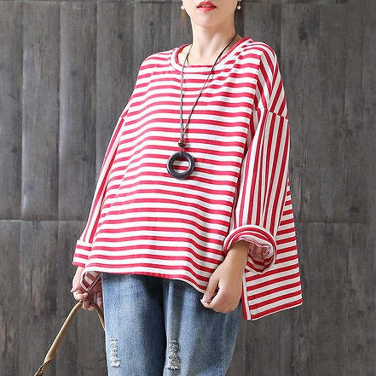 DIY cotton clothes Omychic New Loose Stripe Cotton Plus Size T-shirt