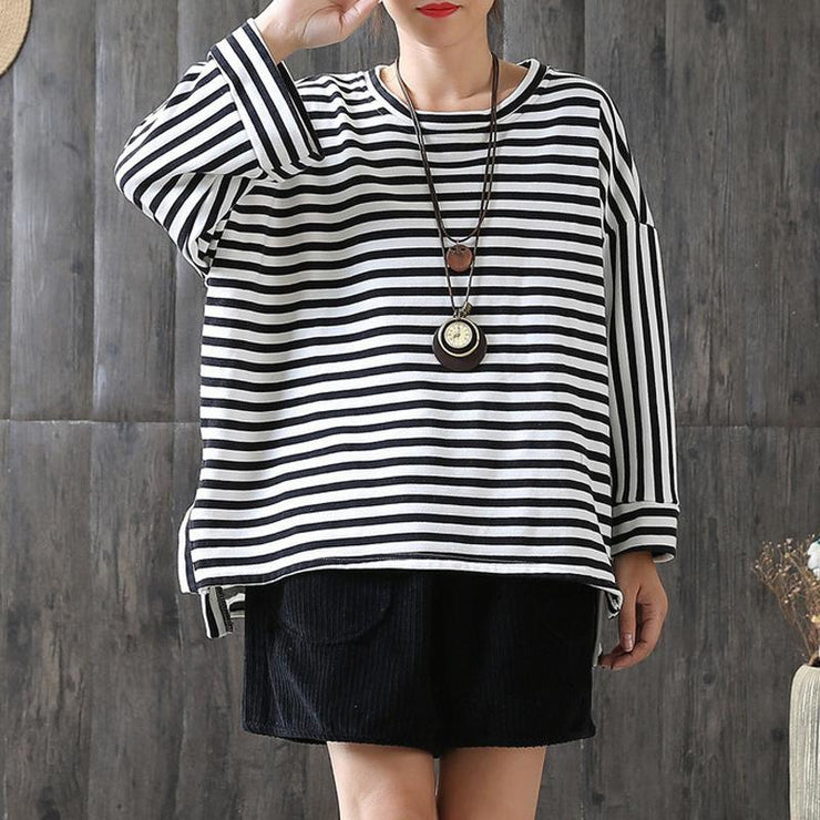 DIY cotton clothes Omychic New Loose Stripe Cotton Plus Size T-shirt