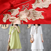 DIY embroidery Chinese Button linen cotton outfit Sleeve white Dresses - bagstylebliss