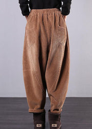 DIY fall women pants women's chocolate Photography Corduroy pockets trousers - bagstylebliss