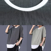 DIY false two pieces cotton clothes Tutorials black striped tops summer - bagstylebliss