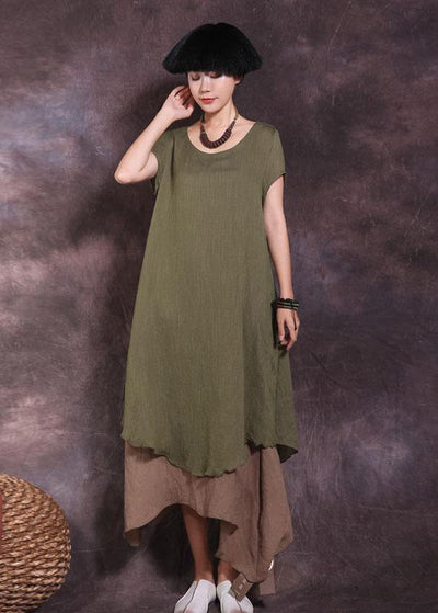 DIY false two pieces linen outfit Tutorials green Dress summer - bagstylebliss