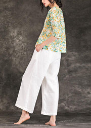 DIY floral linen tunic pattern v neck Half sleeve Dresses summer tops - bagstylebliss