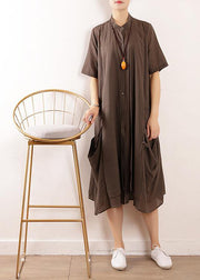 DIY gray cotton clothes For Women Organic Runway big pockets long summer Dresses - bagstylebliss