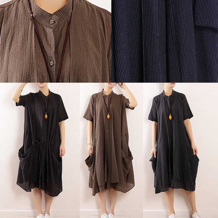 DIY gray cotton clothes For Women Organic Runway big pockets long summer Dresses - bagstylebliss