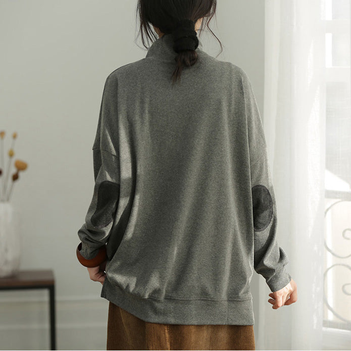 DIY gray cotton top silhouette Fine pattern side open loose shirts