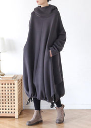 DIY gray cotton tunic pattern hooded asymmetric cotton Dress - bagstylebliss