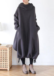 DIY gray cotton tunic pattern hooded asymmetric cotton Dress - bagstylebliss