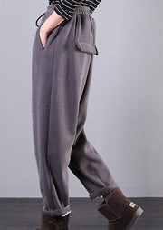 DIY gray trousers elastic waist drawstring pockets Outfits casual pants - bagstylebliss