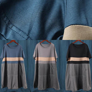 DIY gray tunic pattern o neck patchwork daily summer Dress - bagstylebliss