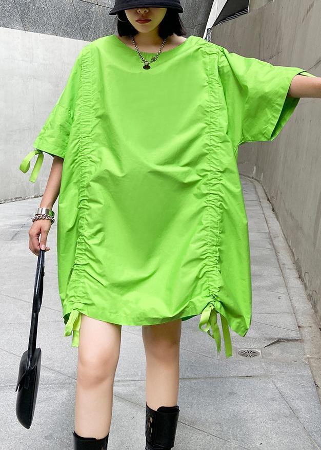 DIY green Cotton clothes For Women drawstring summer Dresses - bagstylebliss
