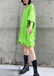 DIY green Cotton clothes For Women drawstring summer Dresses - bagstylebliss