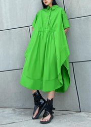 DIY green cotton clothes Women lapel asymmetric Kaftan Dress - bagstylebliss
