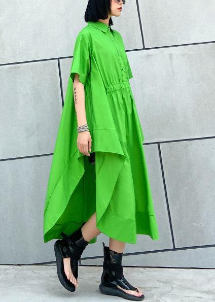 DIY green cotton clothes Women lapel asymmetric Kaftan Dress - bagstylebliss