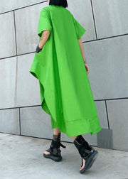 DIY green cotton clothes Women lapel asymmetric Kaftan Dress - bagstylebliss