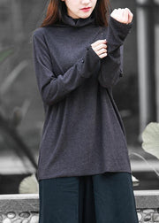 DIY high neck long sleeve tops women blouses design black tops - bagstylebliss