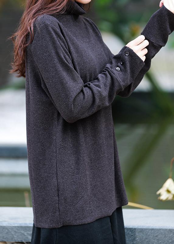 DIY high neck long sleeve tops women blouses design black tops - bagstylebliss