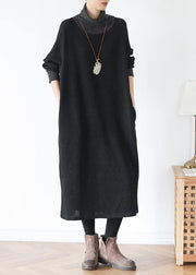 DIY high neck patchwork Tunics Inspiration black loose Dresses - bagstylebliss