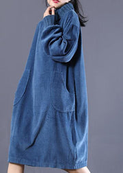 DIY high neck pockets spring outfit design blue Traveling Dresses - bagstylebliss