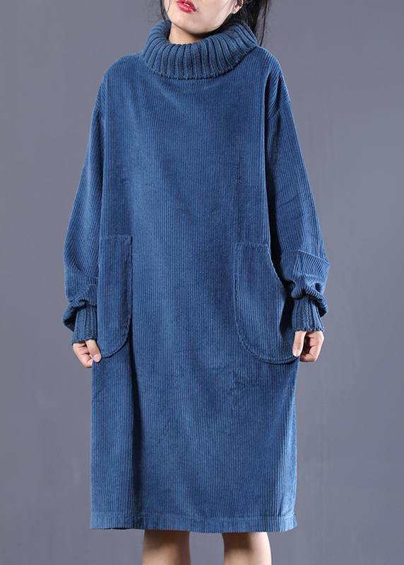 DIY high neck pockets spring outfit design blue Traveling Dresses - bagstylebliss