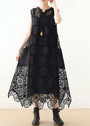 DIY hollow out cotton Long Shirts Runway black sleeveless Art Dress summer - bagstylebliss