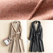 DIY hooded tie waist Plus Size casual Woolen Coats women red plaid tunic outwear - bagstylebliss