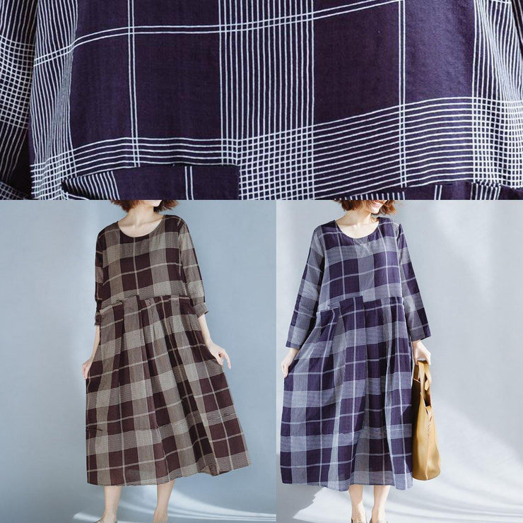 DIY khaki plaid cotton quilting dresses patchwork Robe summer Dress - bagstylebliss