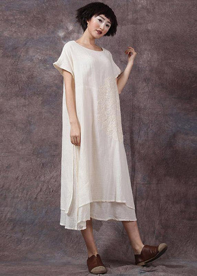 DIY layered cotton clothes For Women Catwalk white side open Dress summer - bagstylebliss