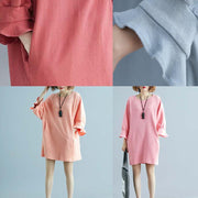 DIY light blue cotton tunic pattern o neck half sleeve Midi summer Dress - bagstylebliss