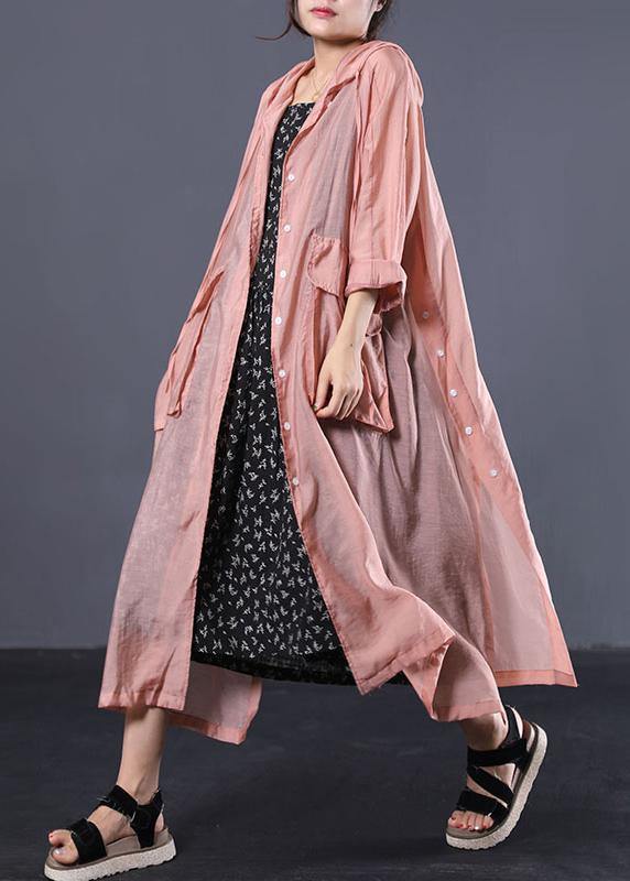 DIY light orange cotton clothes Women side open Maxi summer coats - bagstylebliss