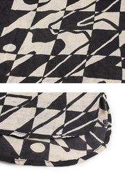 DIY linen cotton clothes 2019 Women Summer Short Sleeve Black Plaid Blouse - bagstylebliss