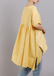 DIY linen tunic top Women Solid Pockets Short Sleeve Irregular Blouse - bagstylebliss