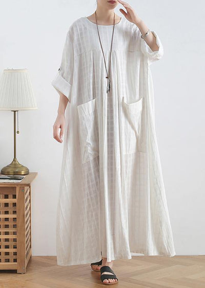 DIY o neck Batwing Sleeve cotton summerTunics Outfits white Robe Dresses - bagstylebliss