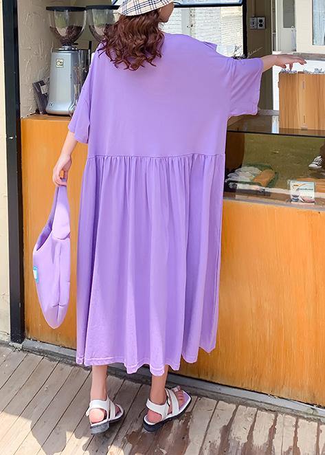 DIY o neck Ruffles clothes Outfits purple Cartoon print long Dress - bagstylebliss