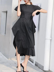 DIY o neck asymmetric Cotton summer dress Runway black Dress - bagstylebliss