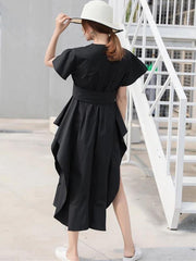 DIY o neck asymmetric Cotton summer dress Runway black Dress - bagstylebliss