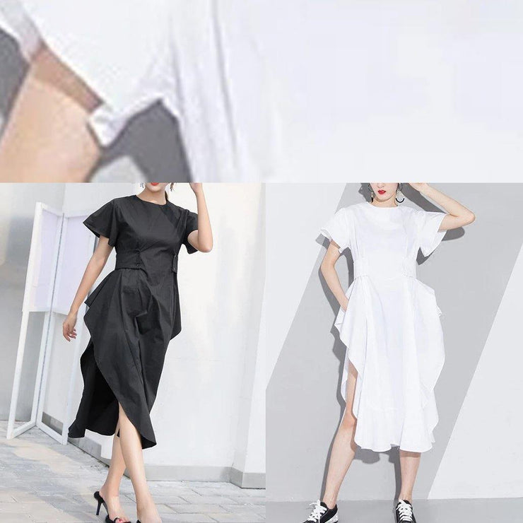 DIY o neck asymmetric Cotton summer dress Runway black Dress - bagstylebliss