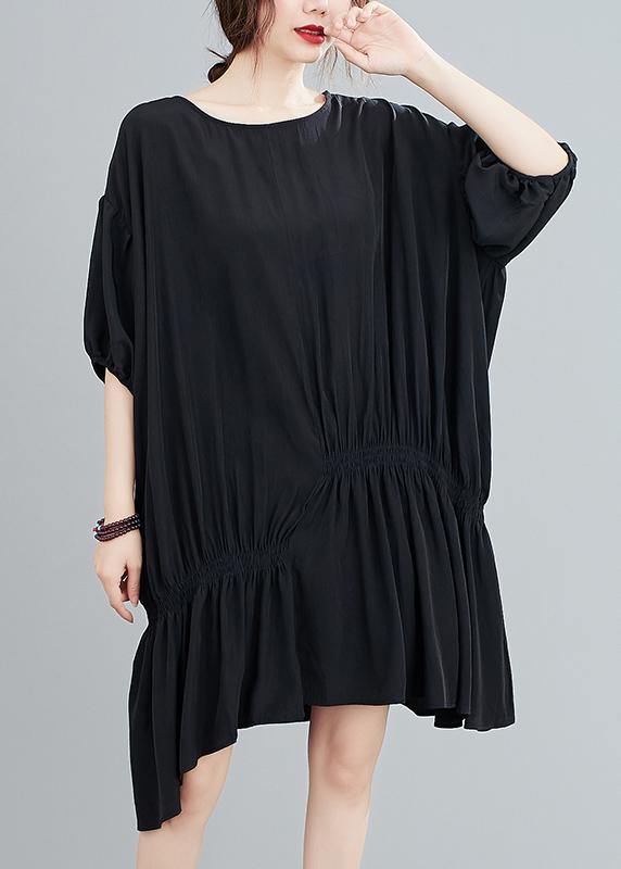 DIY o neck asymmetric summer dress for women black Dress - bagstylebliss